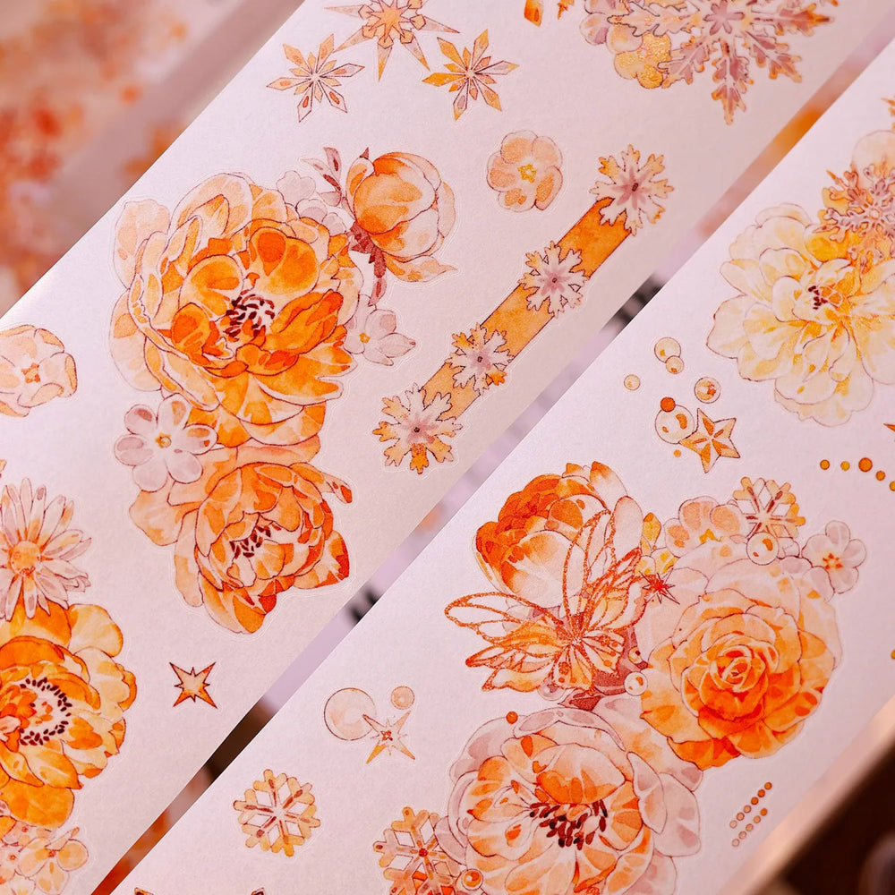 Orange Floral Snowflake Die-Cut Washi PET Tape