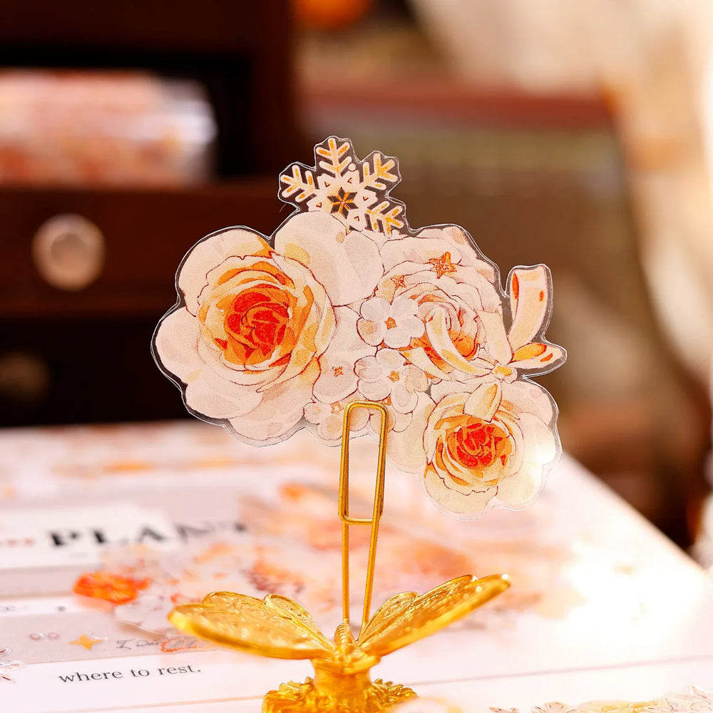 Orange Floral Snowflake Die-Cut Washi PET Tape