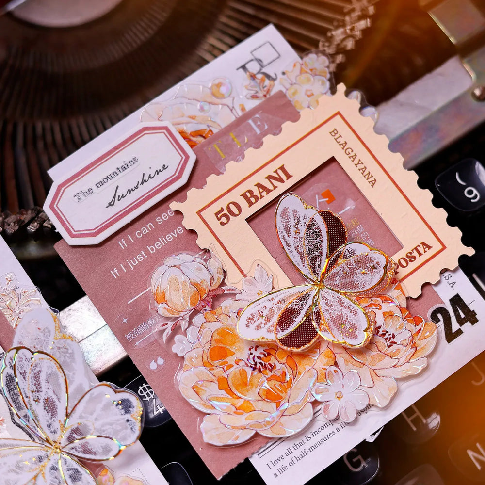 Orange Floral Snowflake Die-Cut Washi PET Tape