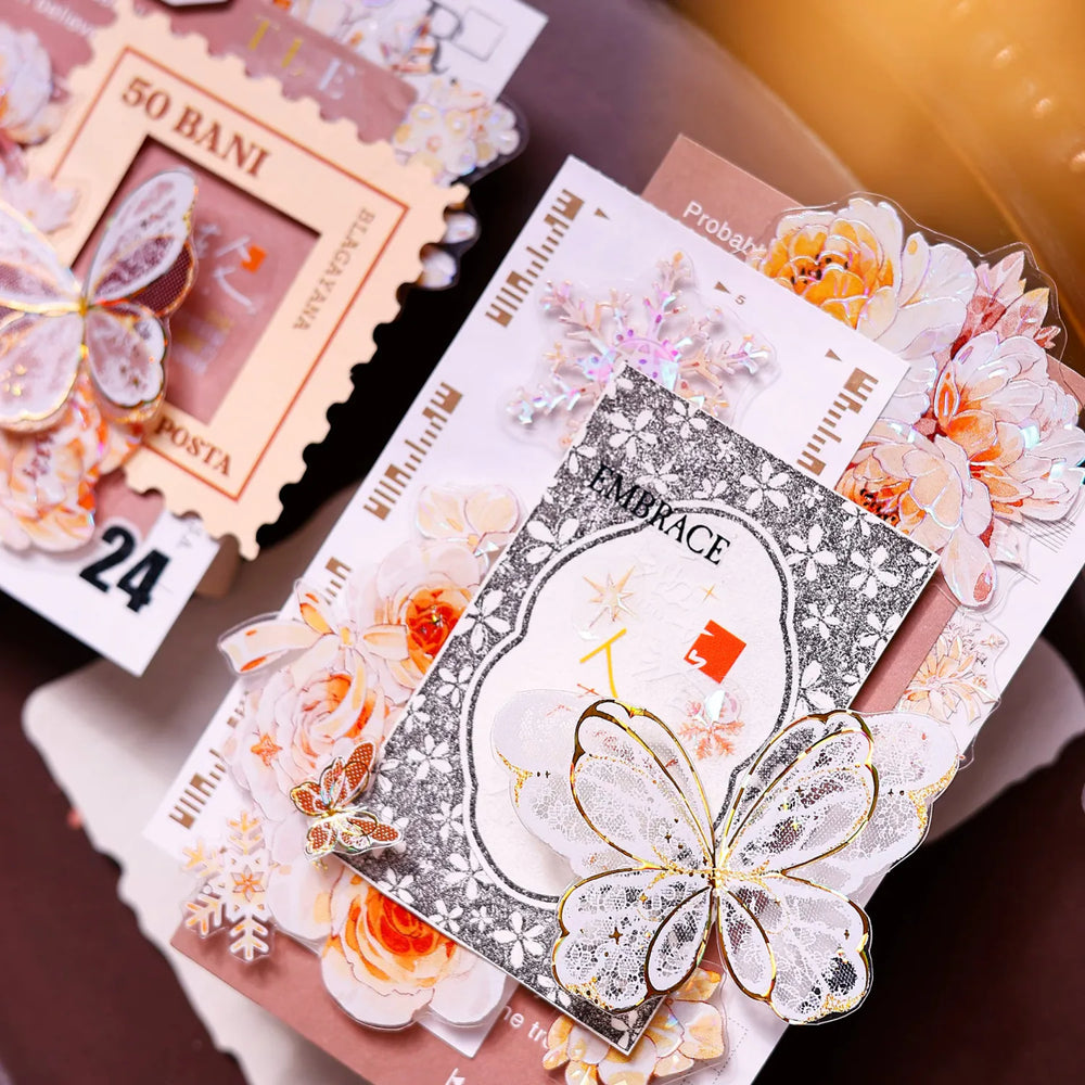 Orange Floral Snowflake Die-Cut Washi PET Tape