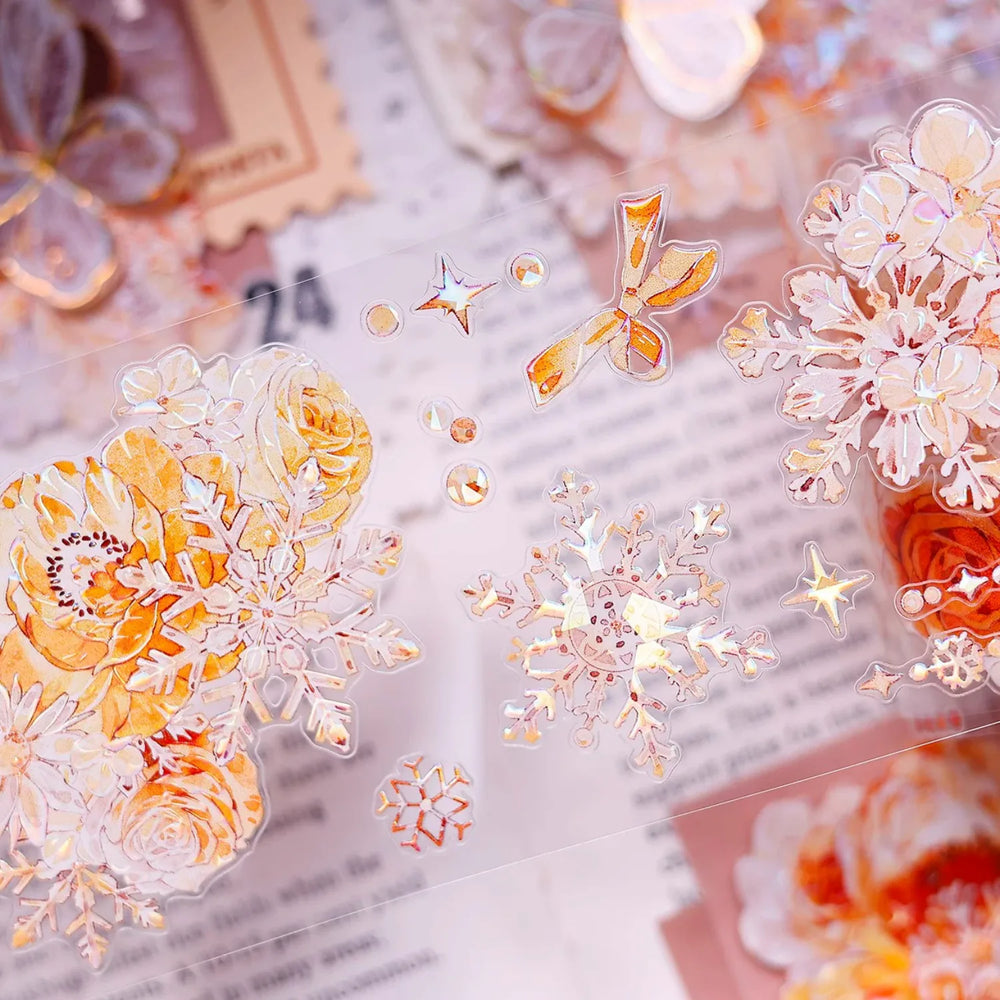 Orange Floral Snowflake Die-Cut Washi PET Tape
