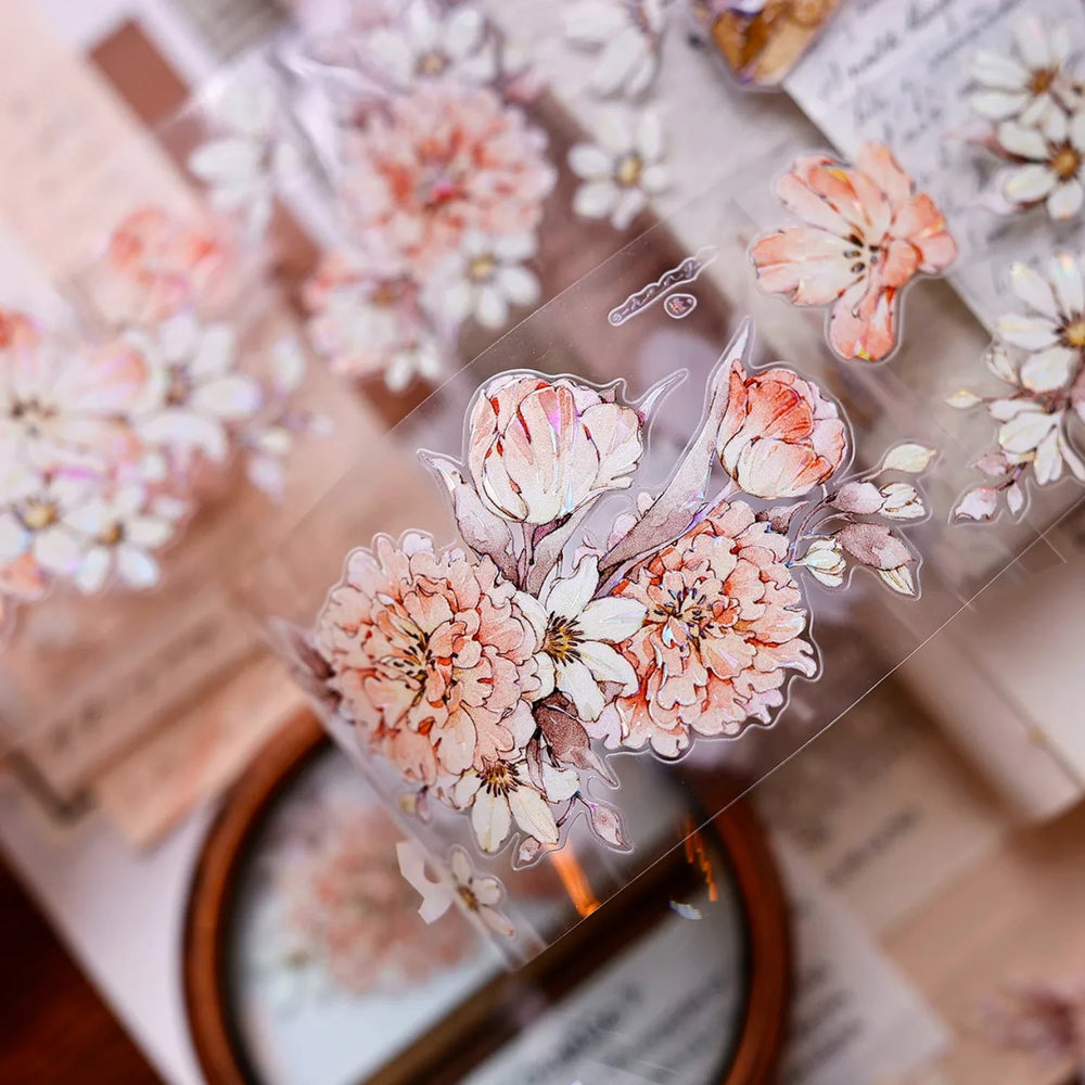 Orange Peony Floral Shell-Shimmer PET Tape