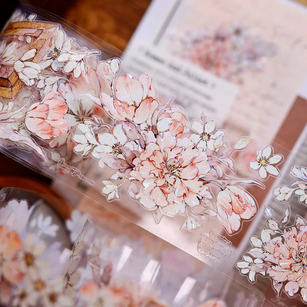 Orange Peony Floral Shell-Shimmer PET Tape
