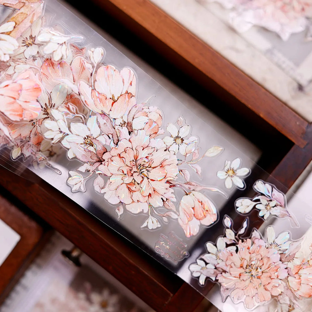 Orange Peony Floral Shell-Shimmer PET Tape
