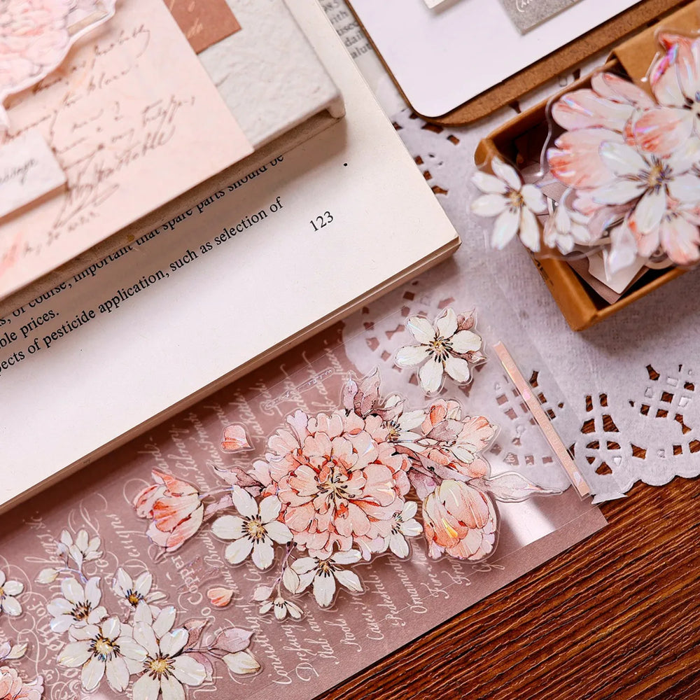Orange Peony Floral Shell-Shimmer PET Tape