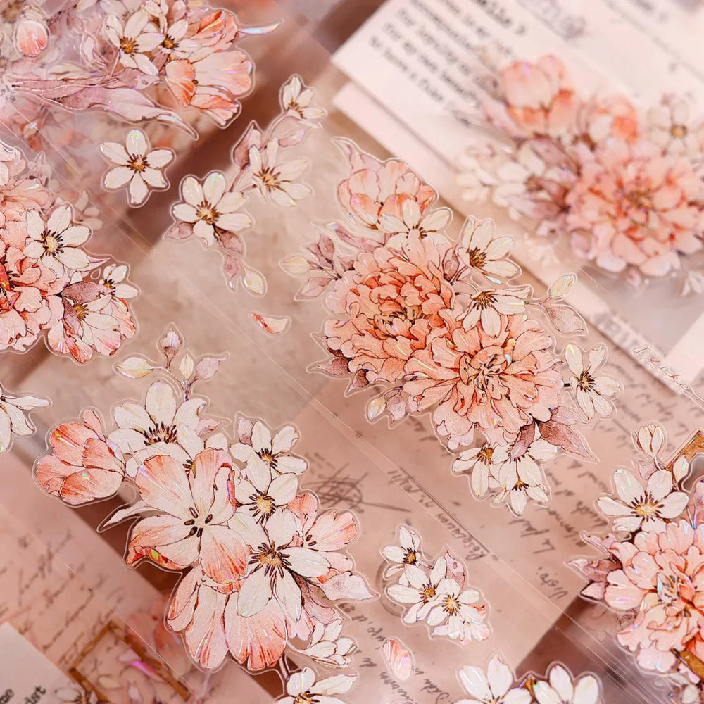 Orange Peony Floral Shell-Shimmer PET Tape