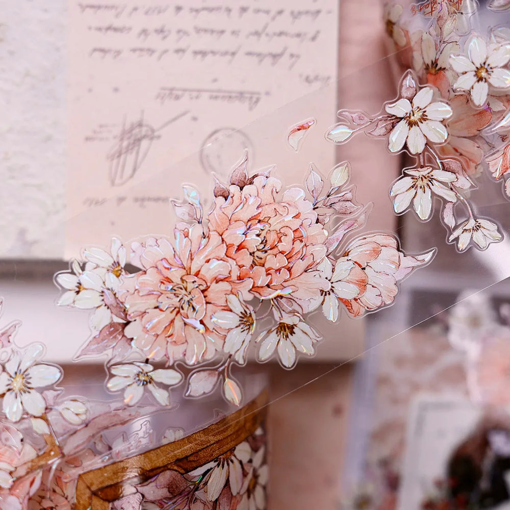 Orange Peony Floral Shell-Shimmer PET Tape