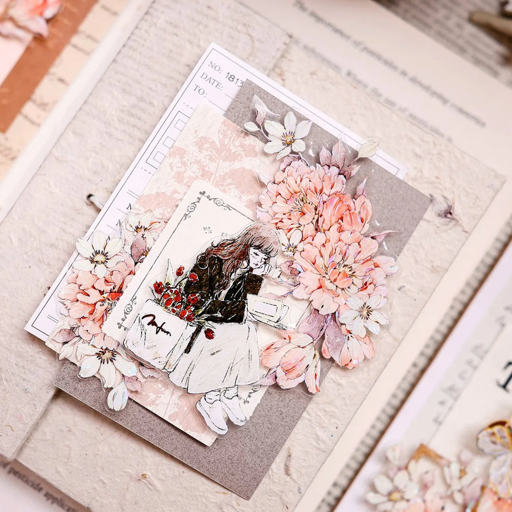 Orange Peony Floral Shell-Shimmer PET Tape