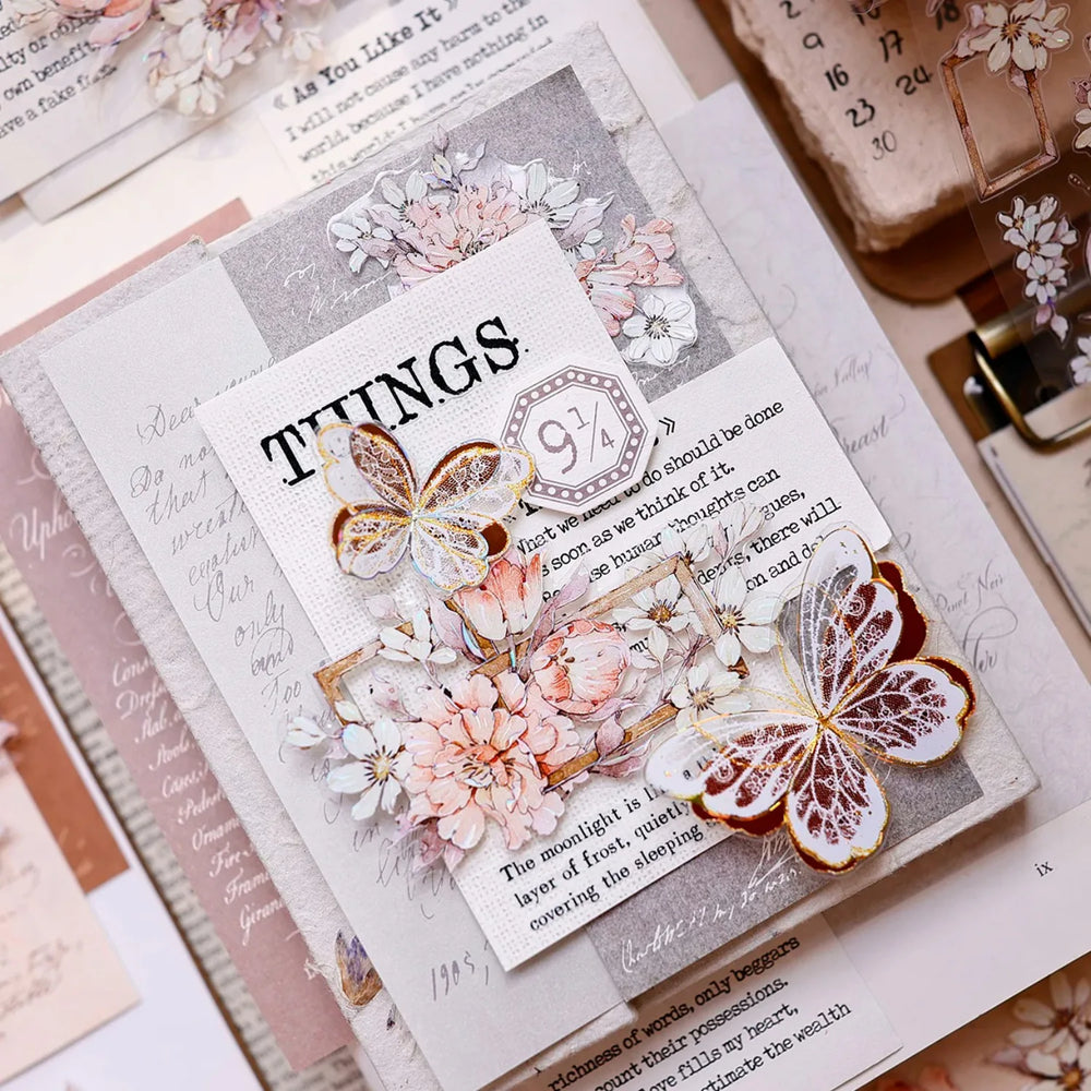 Orange Peony Floral Shell-Shimmer PET Tape
