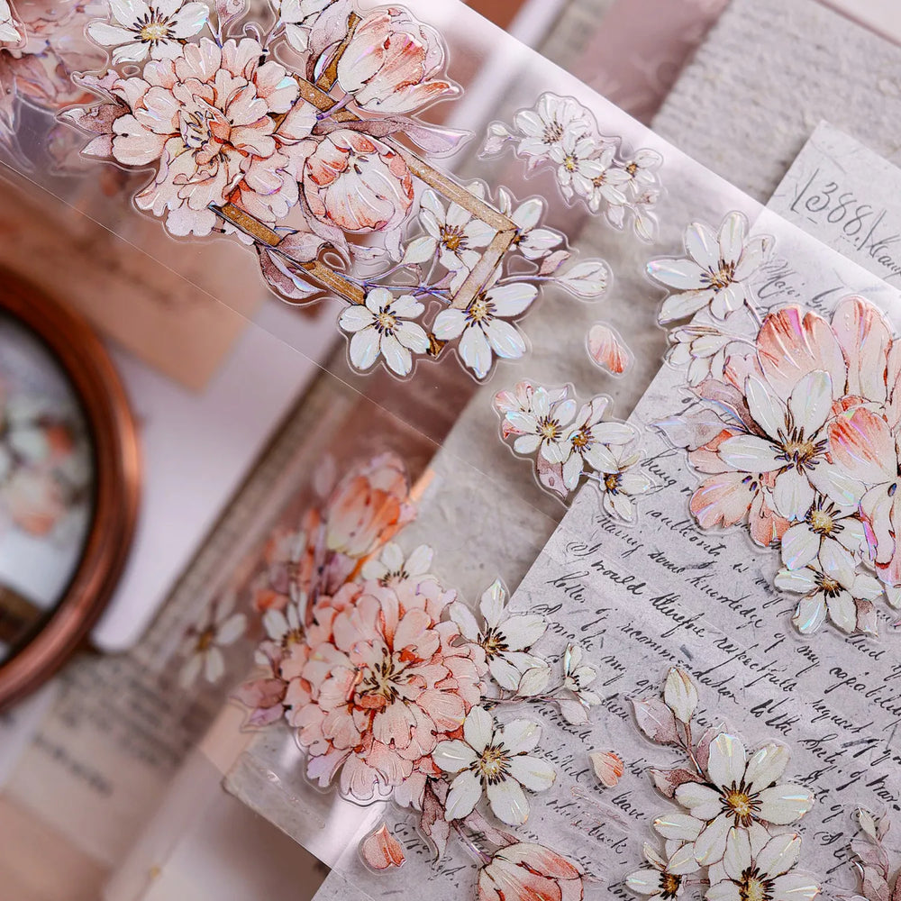 Orange Peony Floral Shell-Shimmer PET Tape