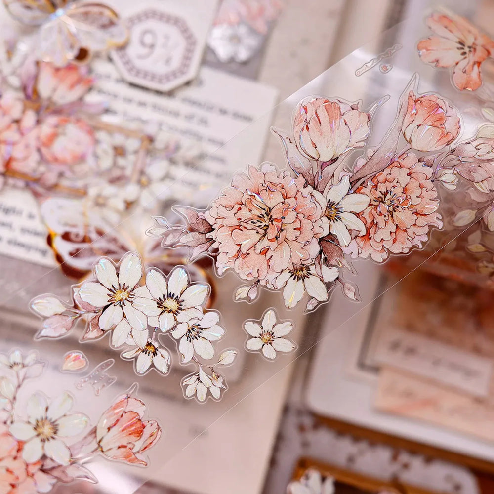 Orange Peony Floral Shell-Shimmer PET Tape