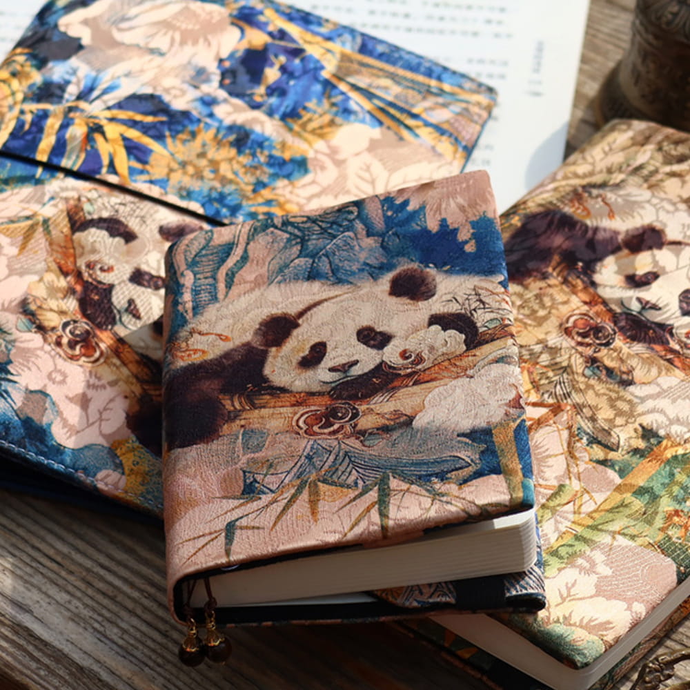Panda Fabric Journal – Bullet Journal & Note-taking Notebook, Hobonichi Cover, Gift for Her