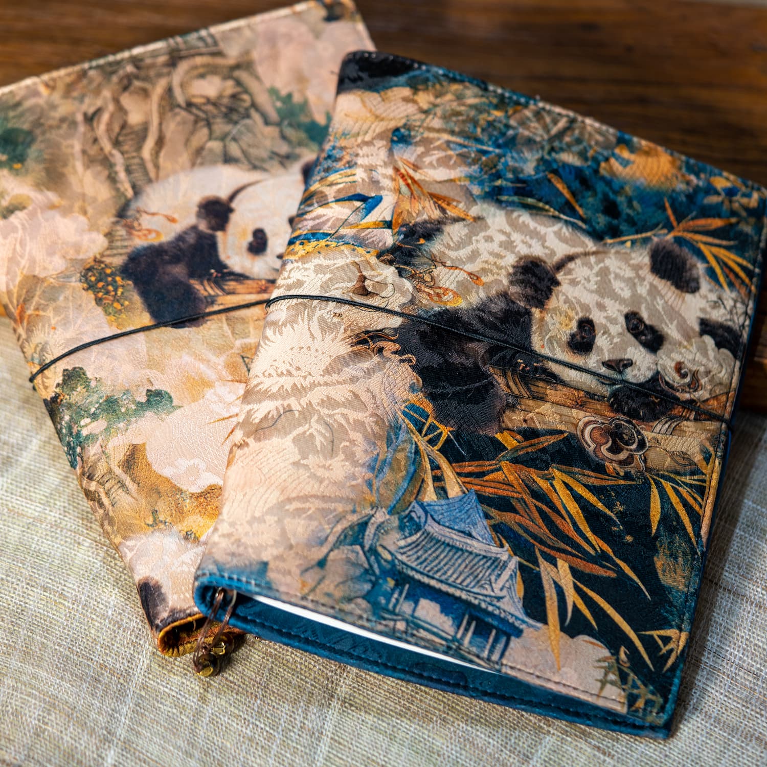 Handgemachter Panda Stoff Notizbuch Cover &amp; Binder | A5 A6 Satin Nachfüllbares Journal