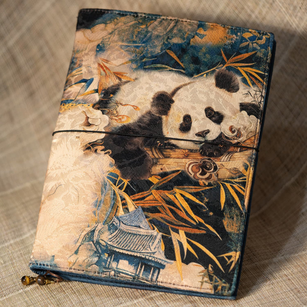 Panda Fabric Journal – Bullet Journal & Note-taking Notebook, Hobonichi Cover, Gift for Her