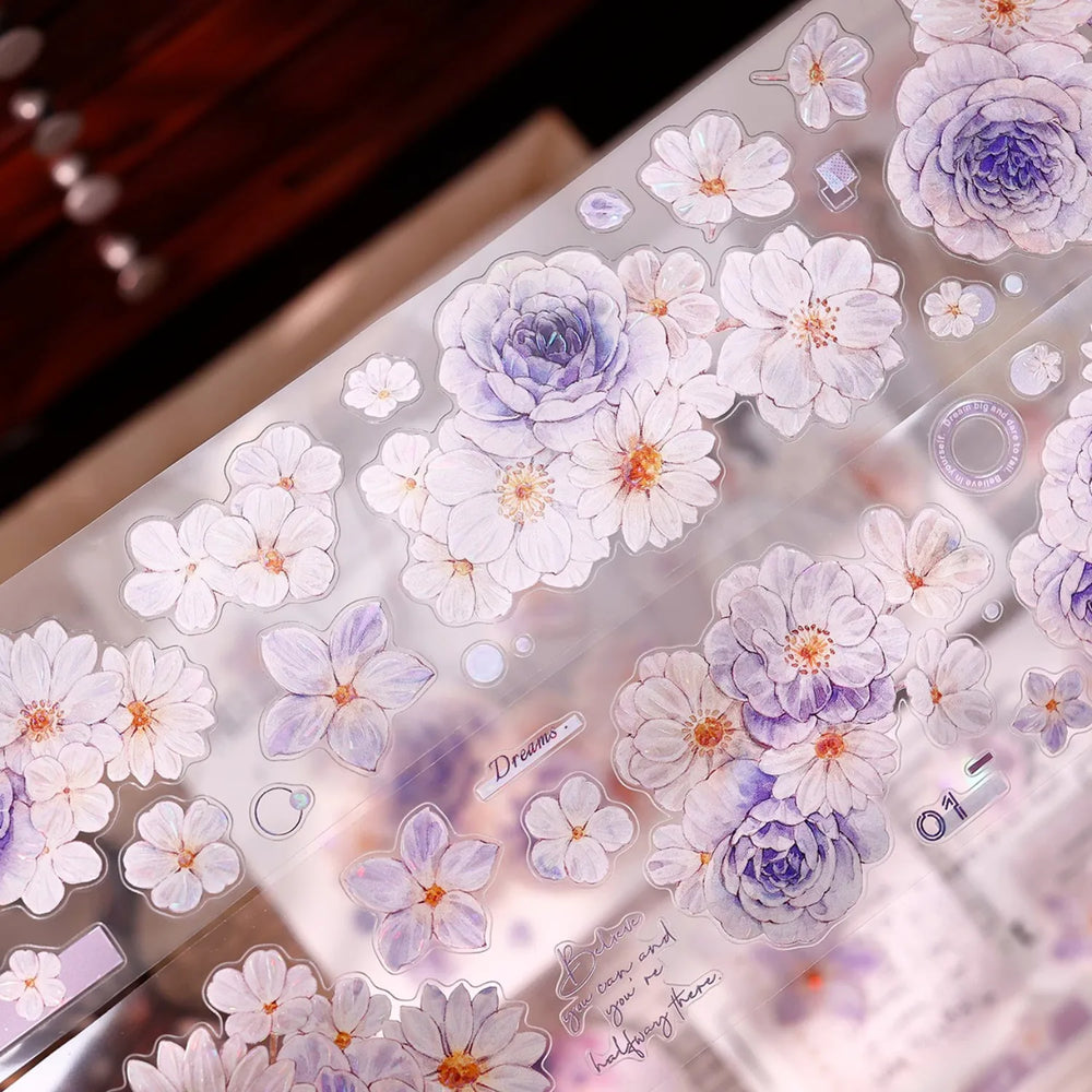 Pastel Floral Die-Cut Washi & PET Tape Pink & Lavender