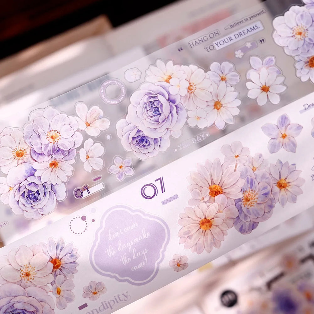 Pastel Floral Die-Cut Washi & PET Tape Pink & Lavender