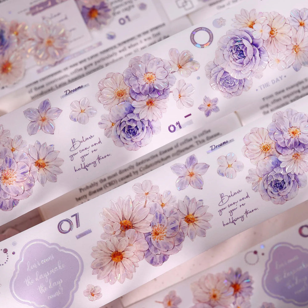 Pastel Floral Die-Cut Washi & PET Tape Pink & Lavender