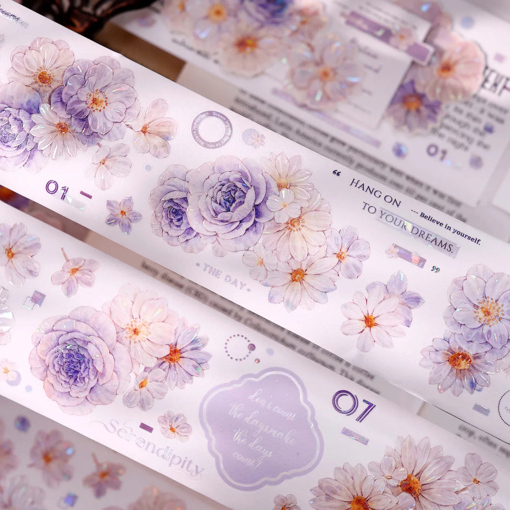 Pastel Floral Die-Cut Washi & PET Tape Pink & Lavender