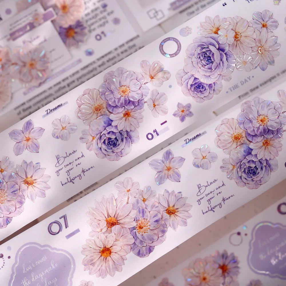 Pastel Floral Die-Cut Washi & PET Tape Pink & Lavender