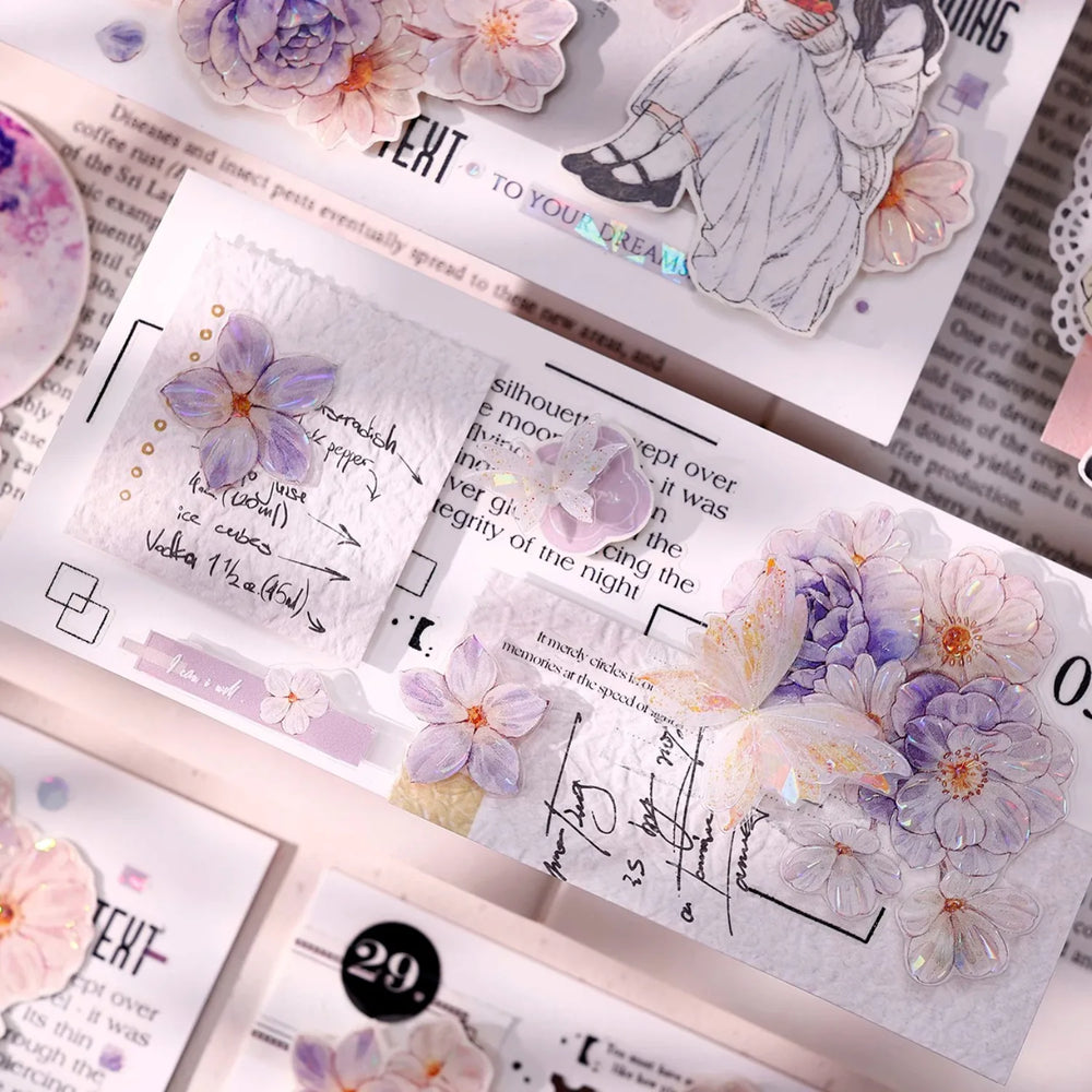 Pastel Floral Die-Cut Washi & PET Tape Pink & Lavender