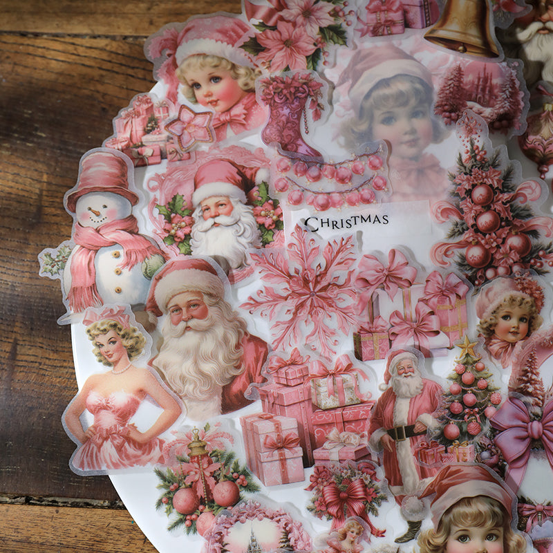 Vintage Pink Christmas Vellum Stickers | 36 Die-Cut Designs