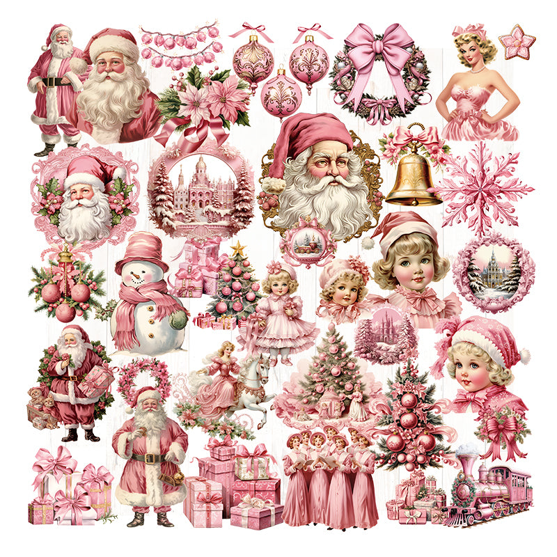 Vintage Pink Christmas Vellum Stickers | 36 Die-Cut Designs