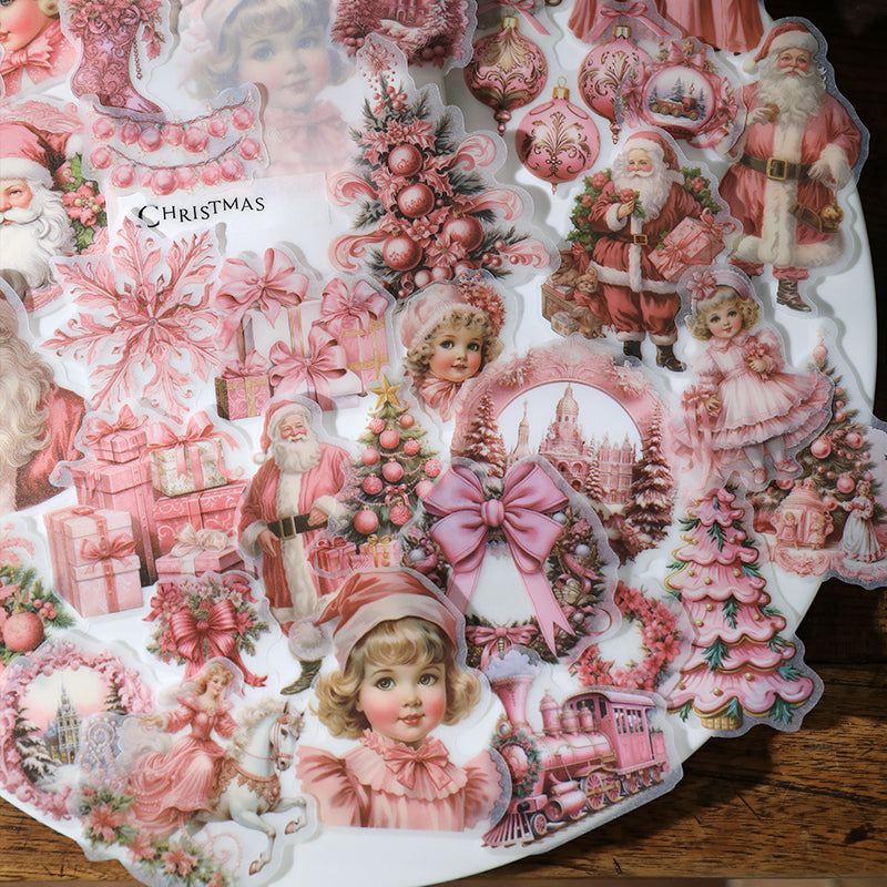 Vintage Pink Christmas Vellum Stickers | 36 Die-Cut Designs