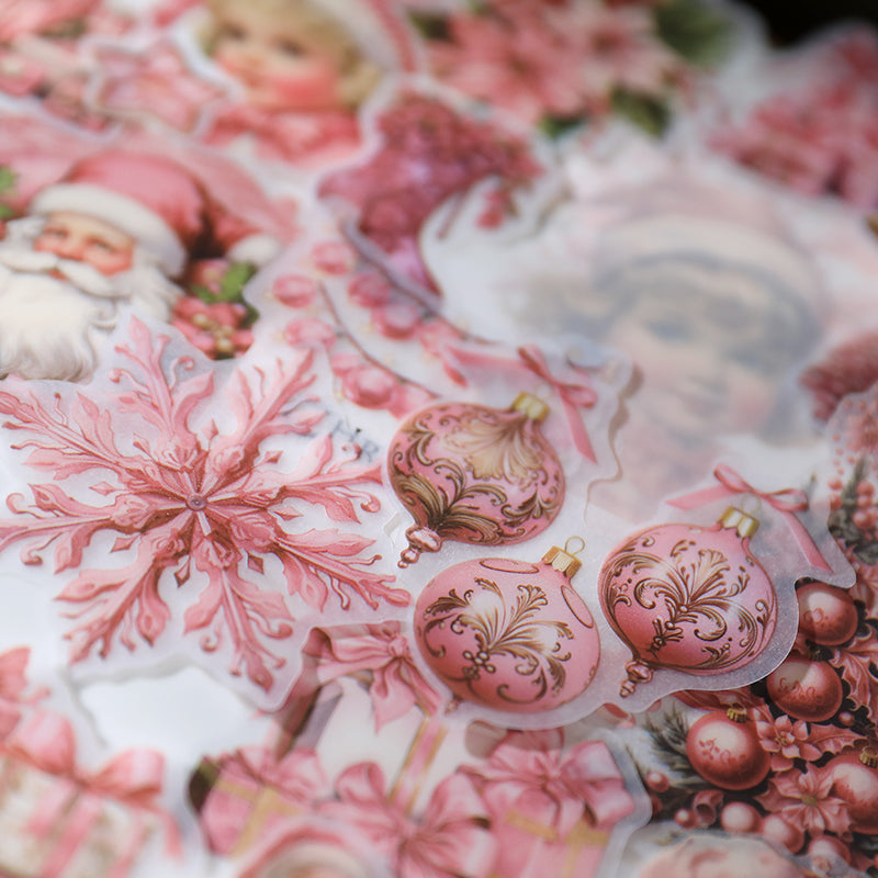 Vintage Pink Christmas Vellum Stickers | 36 Die-Cut Designs