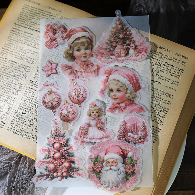 Vintage Pink Christmas Vellum Stickers | 36 Die-Cut Designs