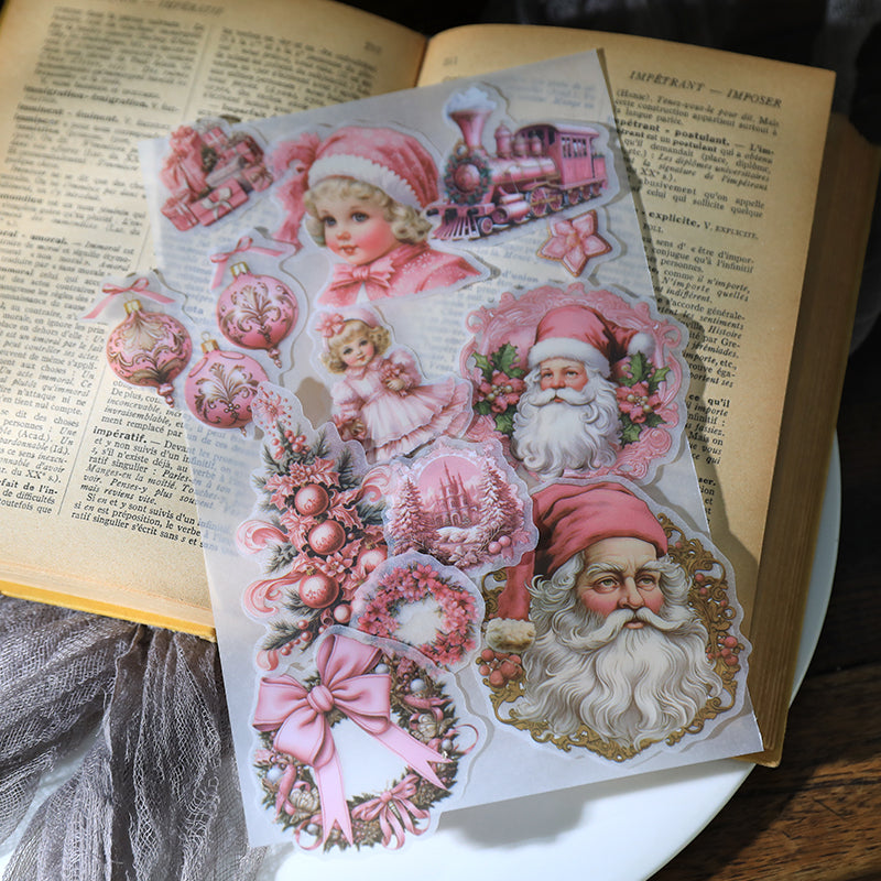 Vintage Pink Christmas Vellum Stickers | 36 Die-Cut Designs