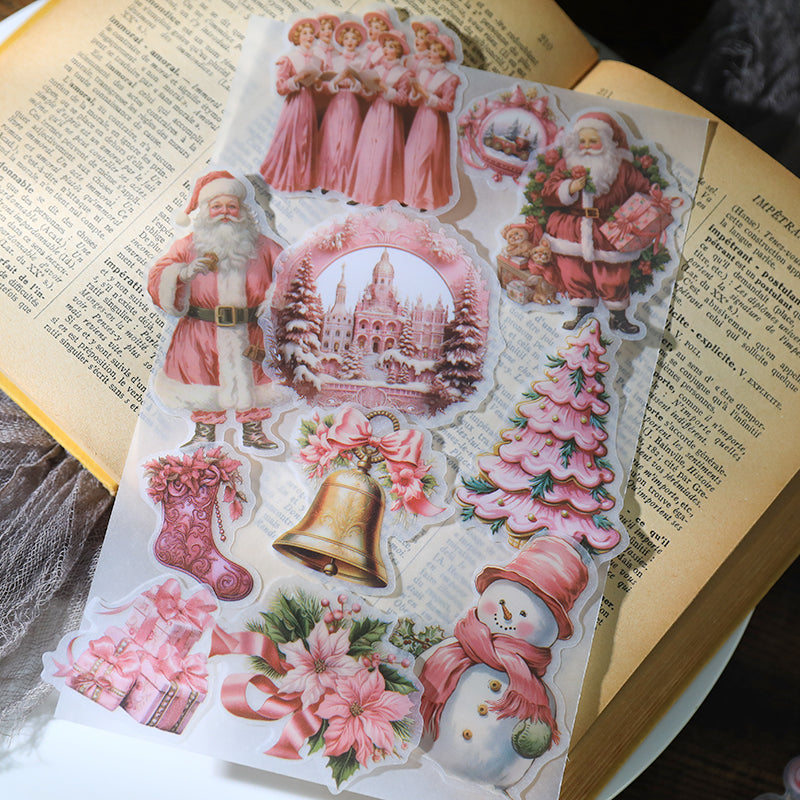 Vintage Pink Christmas Vellum Stickers | 36 Die-Cut Designs