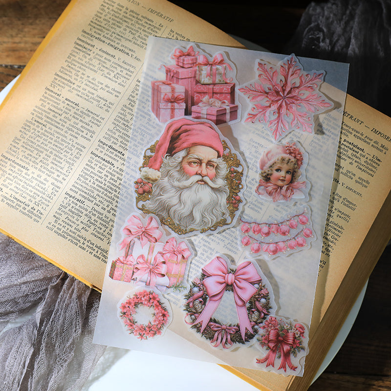 Vintage Pink Christmas Vellum Stickers | 36 Die-Cut Designs