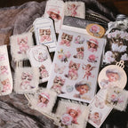 Pink Blumen Katzenmädchen Rub-On Transfer Sticker