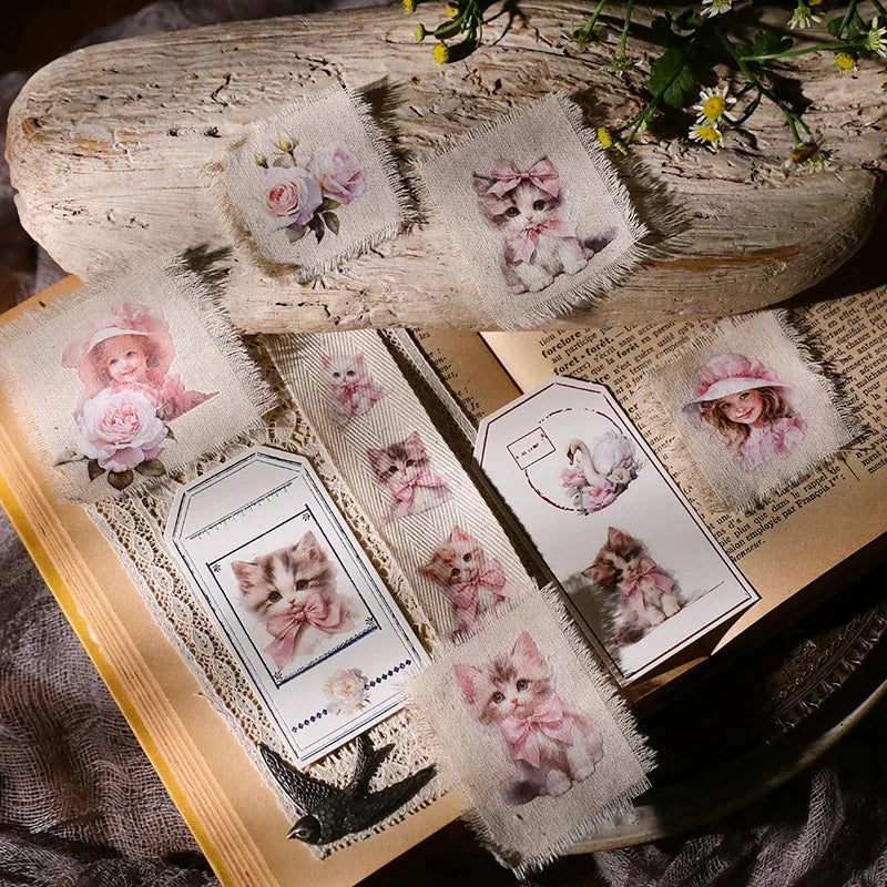Pink Floral Cat Girl Rub-On Transfer Stickers