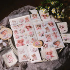 Pink Blumen Katzenmädchen Rub-On Transfer Sticker
