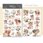 Pink Blumen Katzenmädchen Rub-On Transfer Sticker