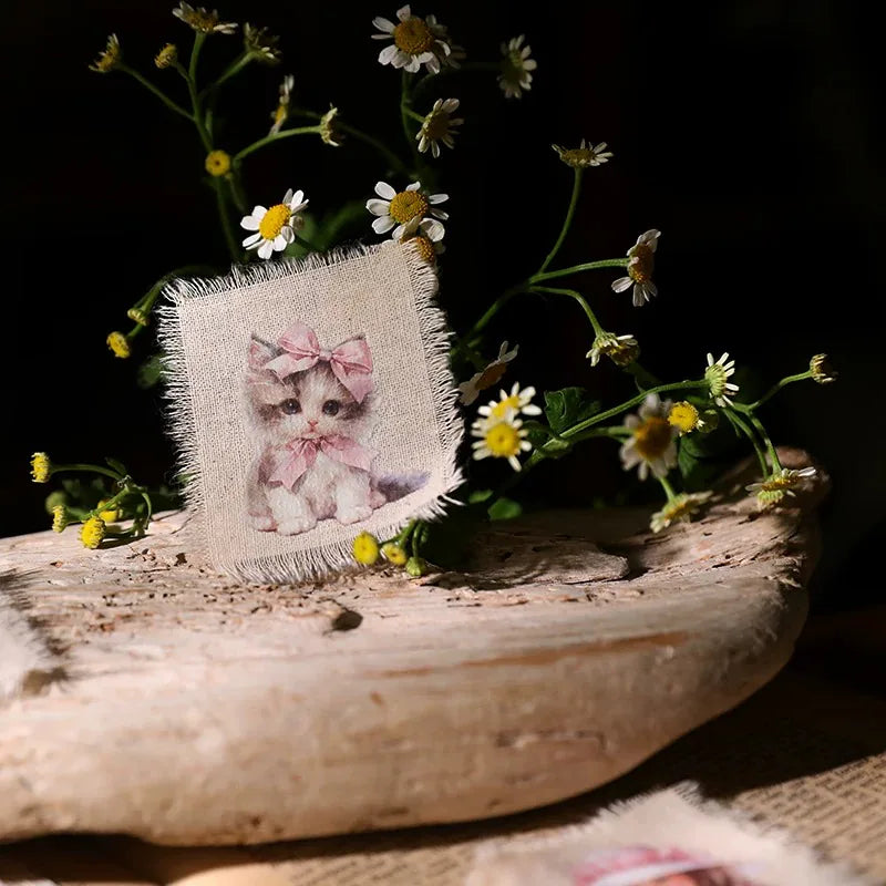 Pink Floral Cat Girl Rub-On Transfer Stickers