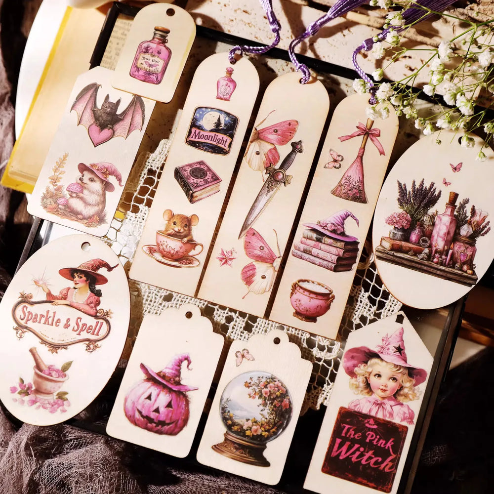 Autocollants à frotter Sorcière Rose | Scrapbooking Magique