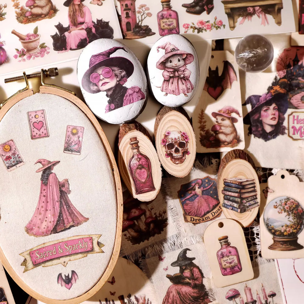 Autocollants à frotter Sorcière Rose | Scrapbooking Magique