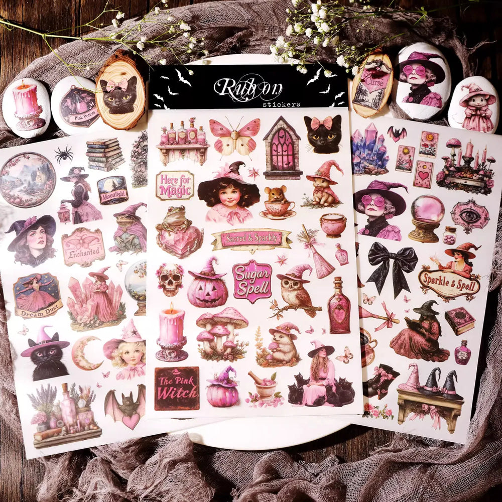 Autocollants à frotter Sorcière Rose | Scrapbooking Magique