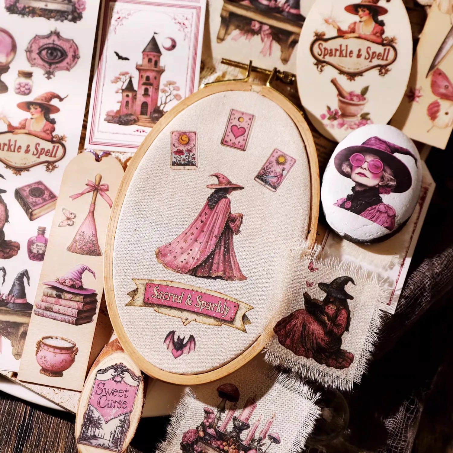 Autocollants à frotter Sorcière Rose | Scrapbooking Magique