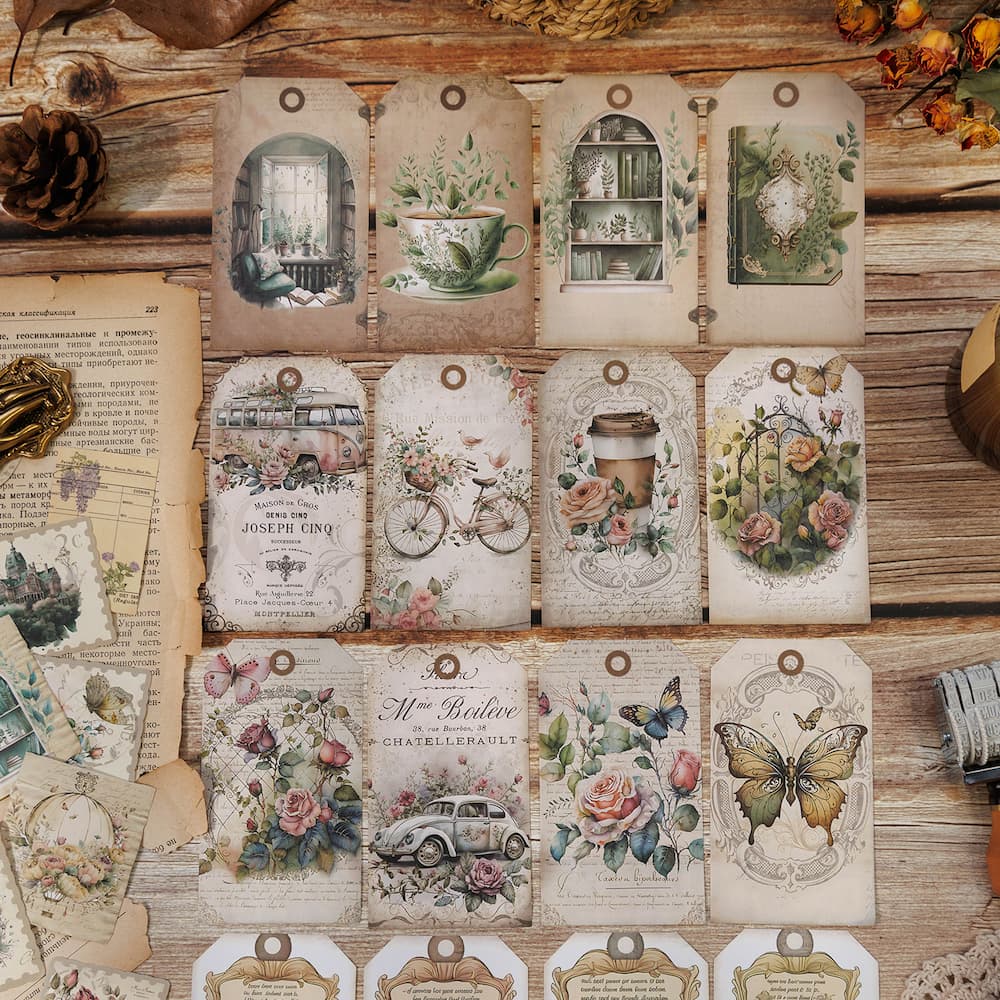 Kit d'autocollants en papier pour scrapbooking vintage à motif de plantes et de papillons
