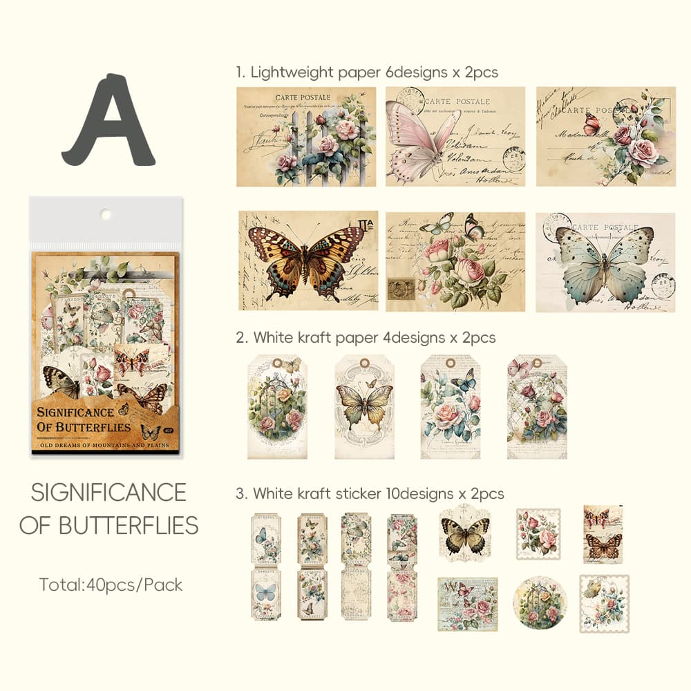 Kit d'autocollants en papier pour scrapbooking vintage à motif de plantes et de papillons