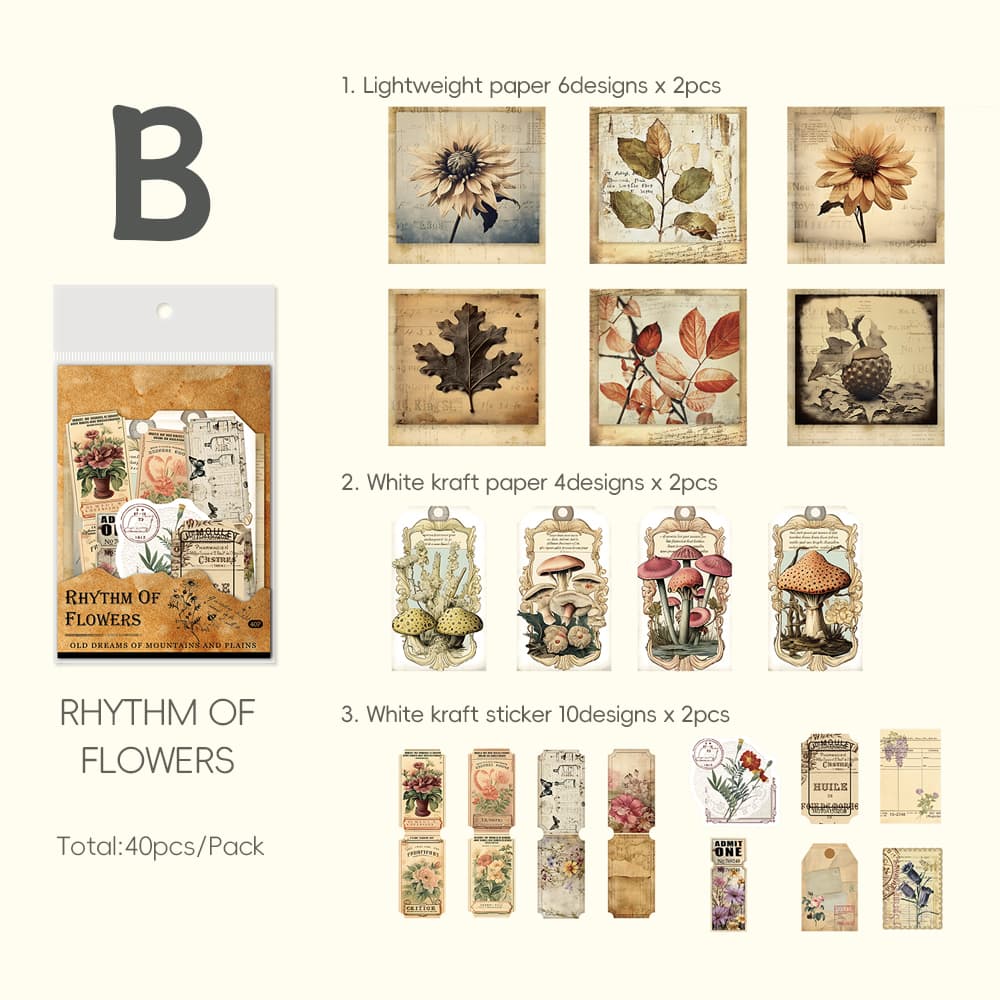 Kit d'autocollants en papier pour scrapbooking vintage à motif de plantes et de papillons