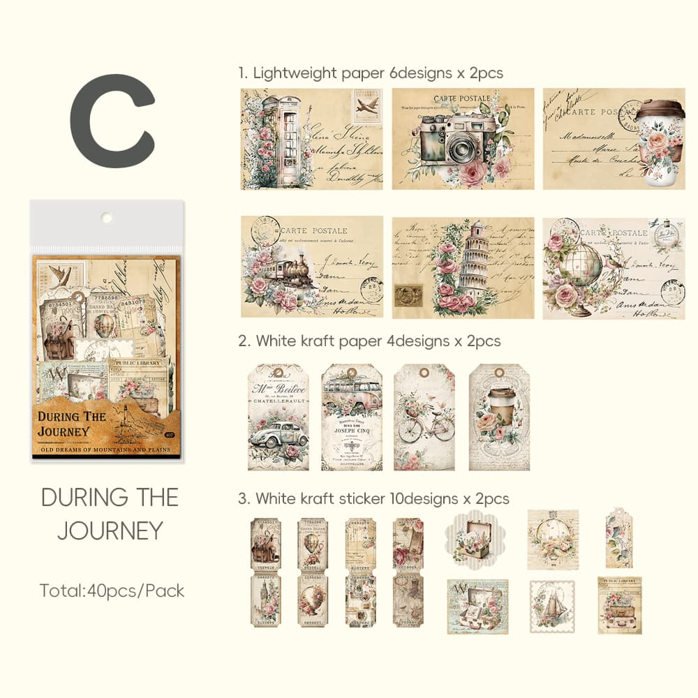 Kit d'autocollants en papier pour scrapbooking vintage à motif de plantes et de papillons