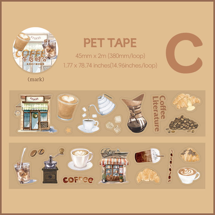 Ruban adhésif PET prédécoupé à thème Dessert Coffee Happy Time