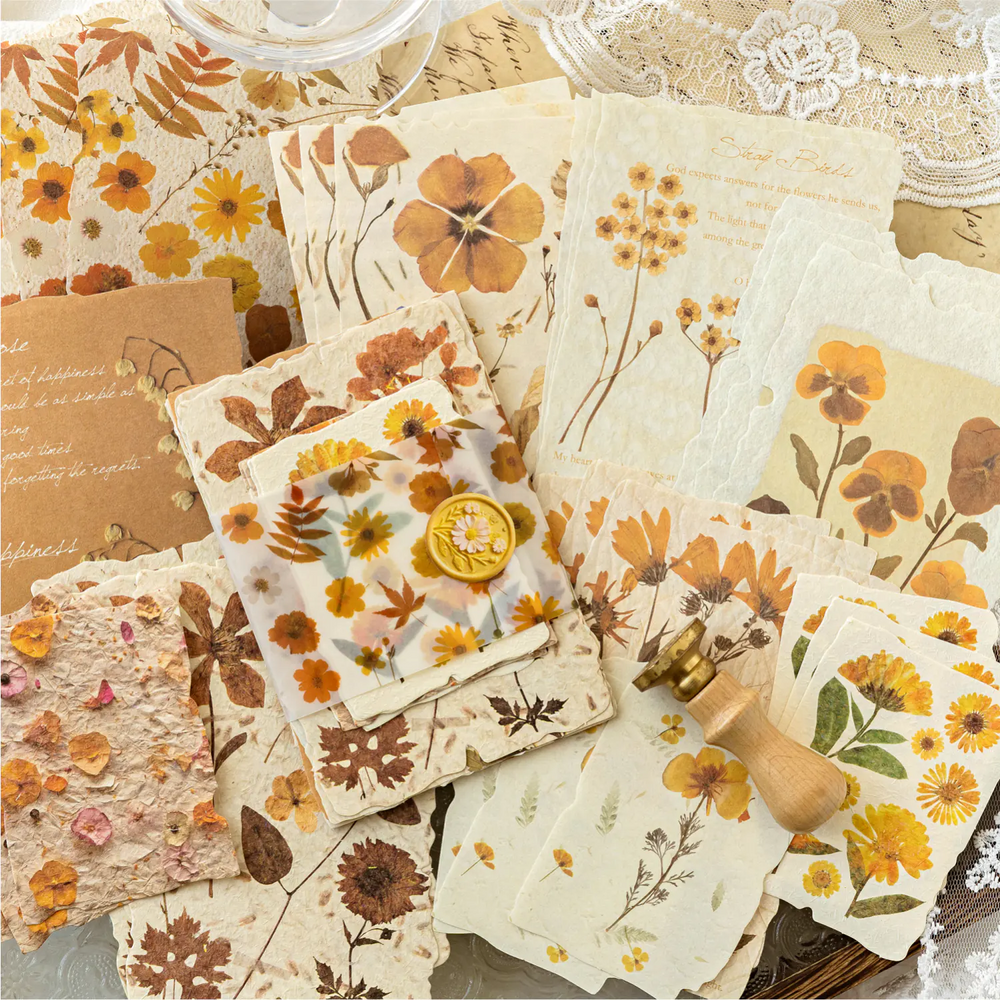 Papirpakke med pressede blomster (ephemera)