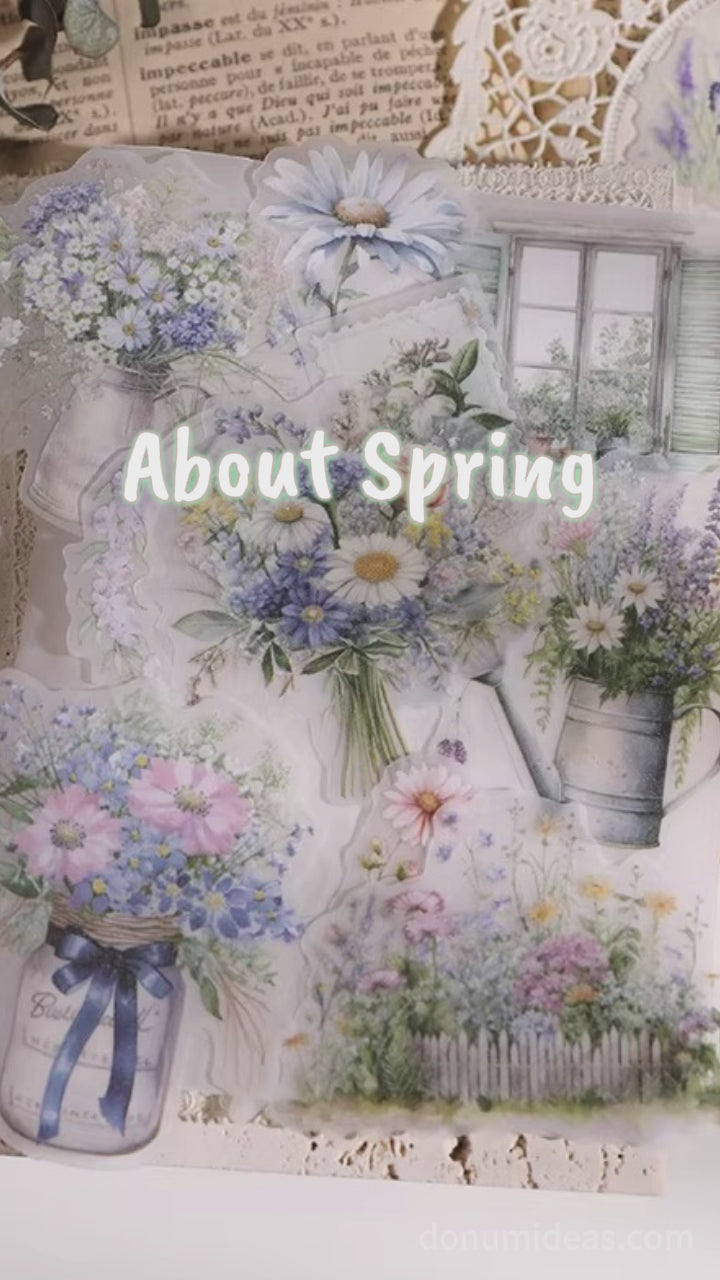 Autocollants vintage en vélin à motif floral | Bouquet aux tons pastel doux