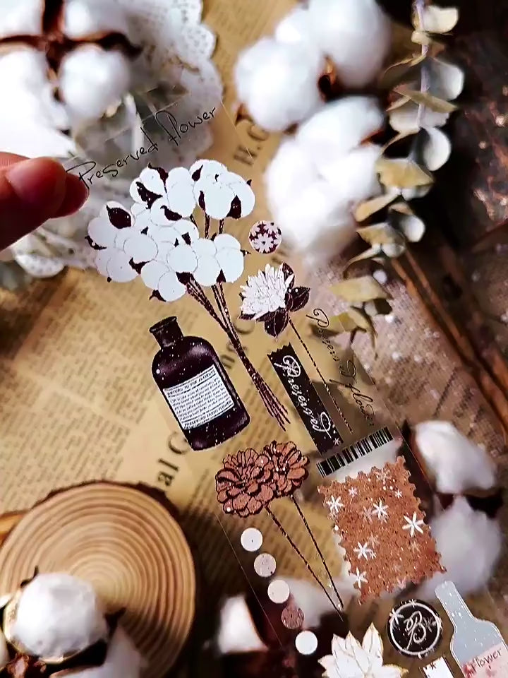 Hand-Drawn Floral Bouquet PET Tape |  Clear & Matte Journaling Ephemera