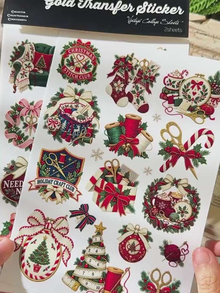 Vintage Needlework Christmas UV DTF Transfers Stickers